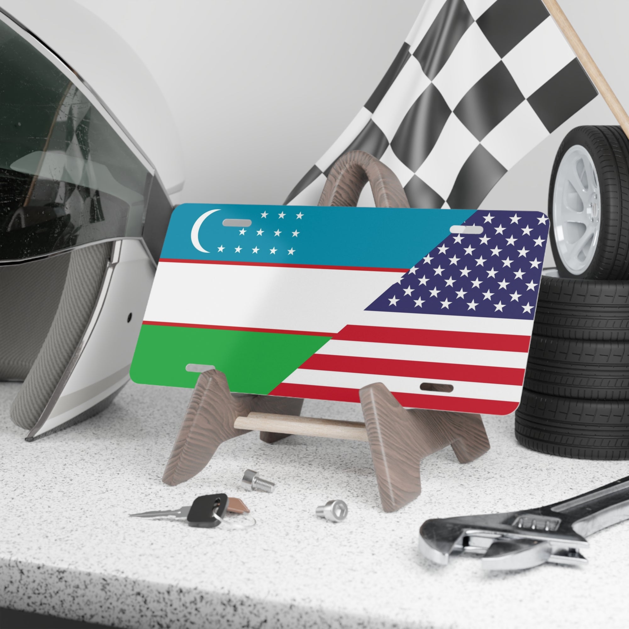 Uzbek American Flag Vanity Plate