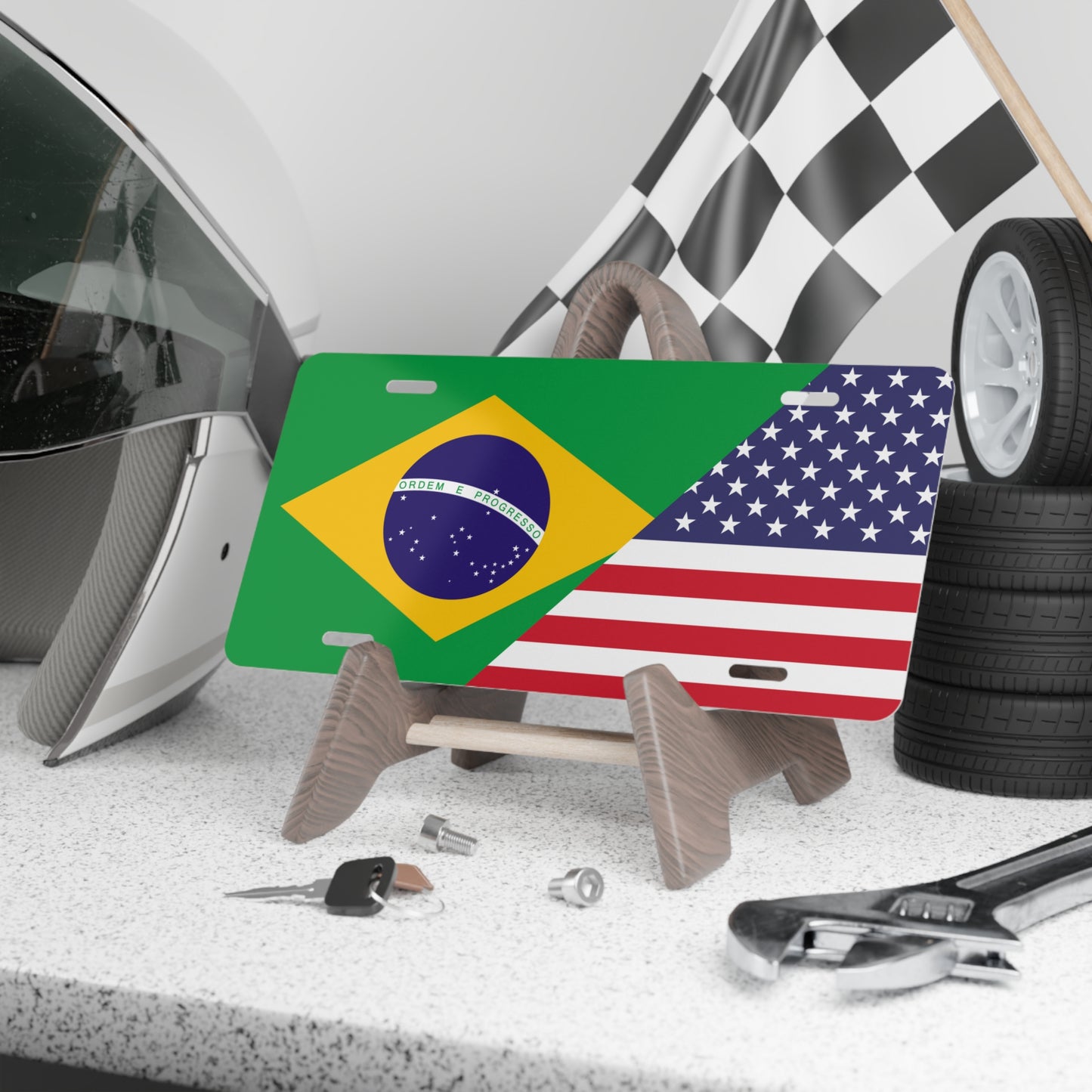 Brazil American Flag Vanity Plate