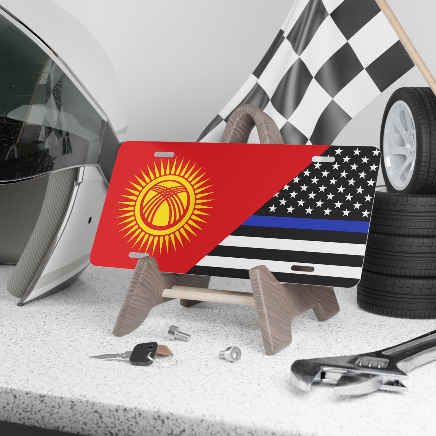 Kyrgyzstan New Flag/Thin Blue Line Flag Vanity Plate
