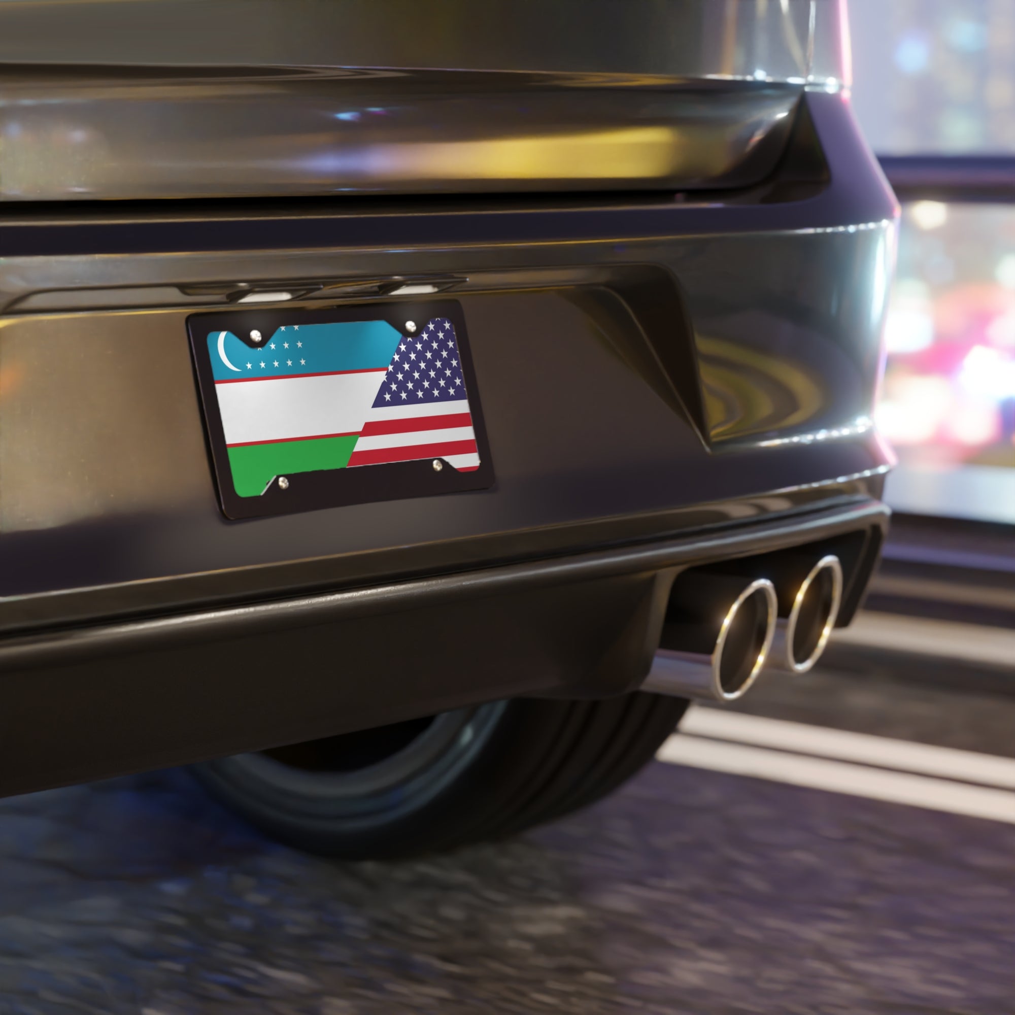 Uzbek American Flag Vanity Plate
