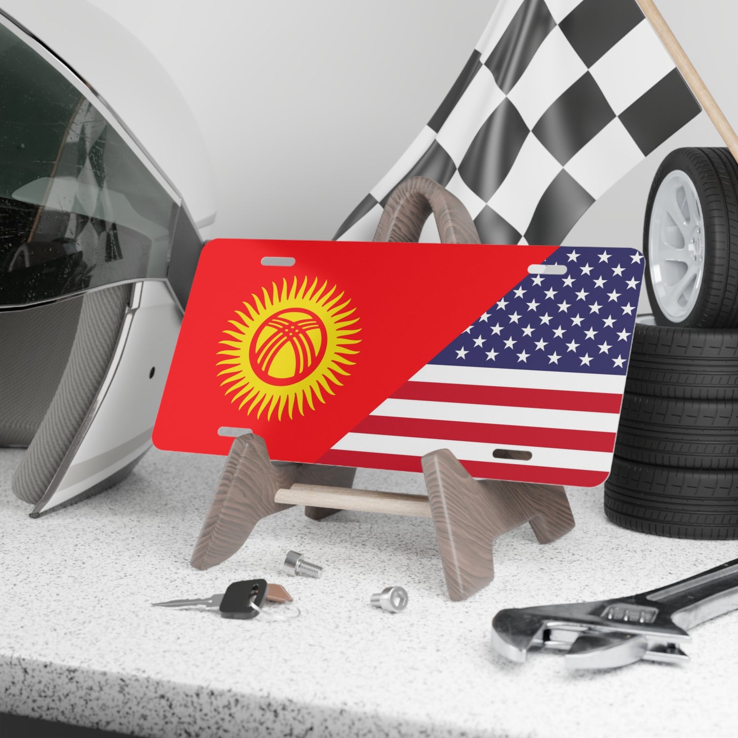 Kyrgyz American Flag Vanity Plate