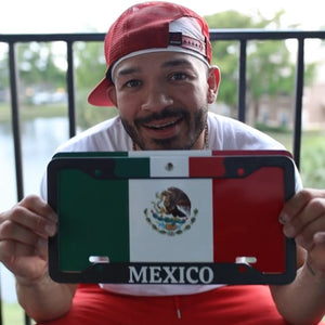 Irwin Beast Rivera MMA Fighter holding Cultics frame with a Mexico flag