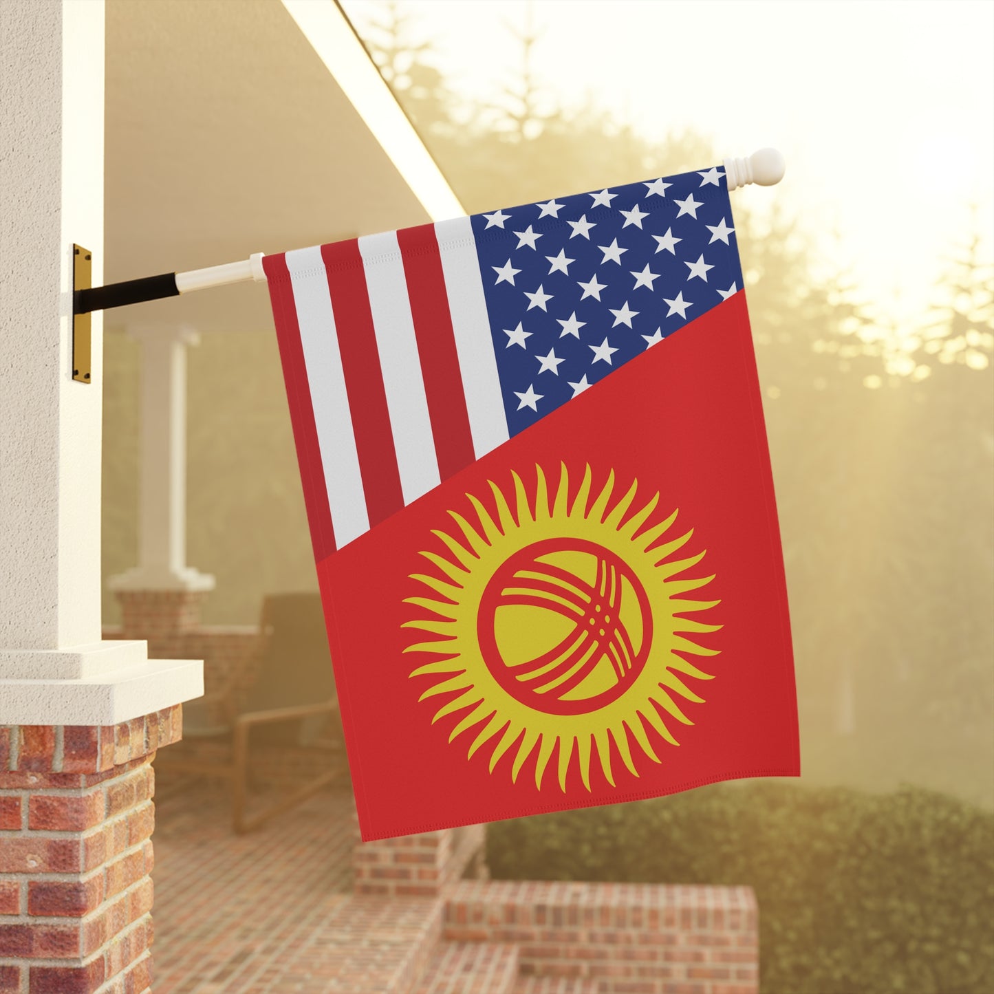 Kyrgyz American Flag Garden & House Banner