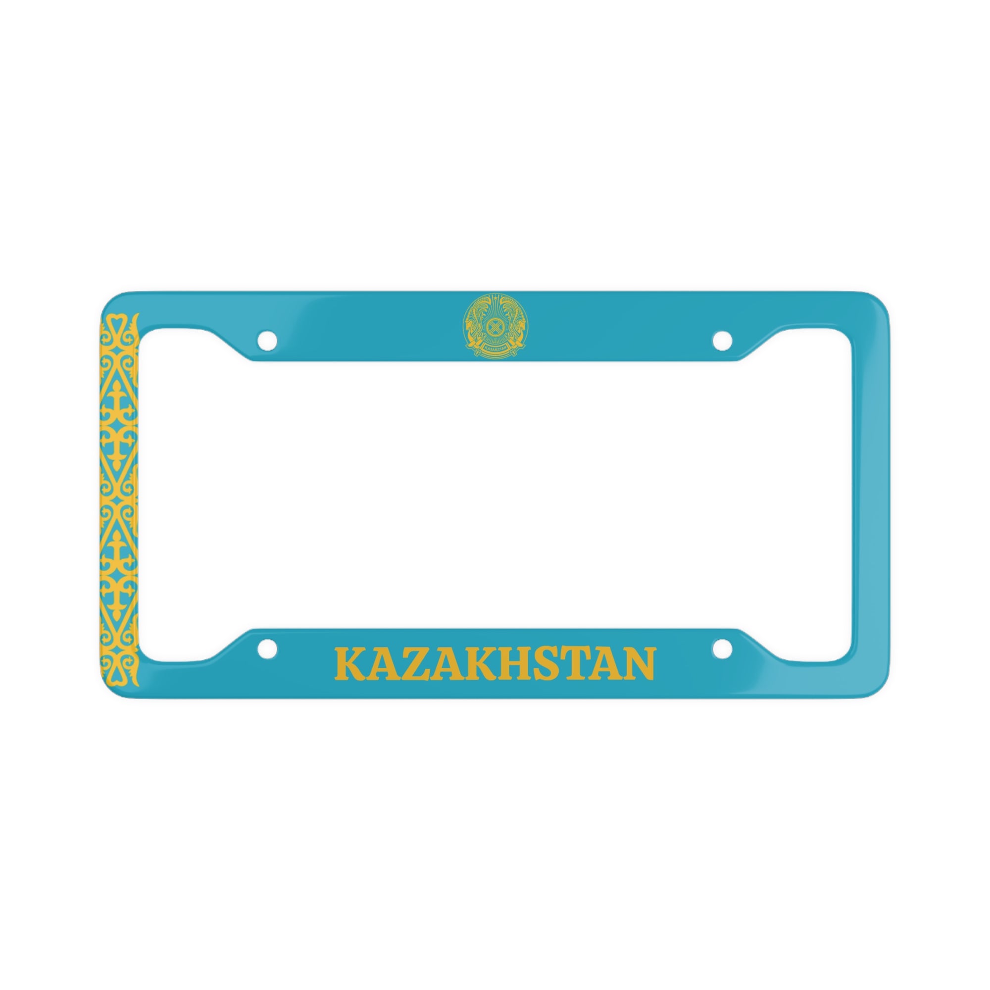 Colorful Kazakhstan Flag Coat of Arms License Plate Frame