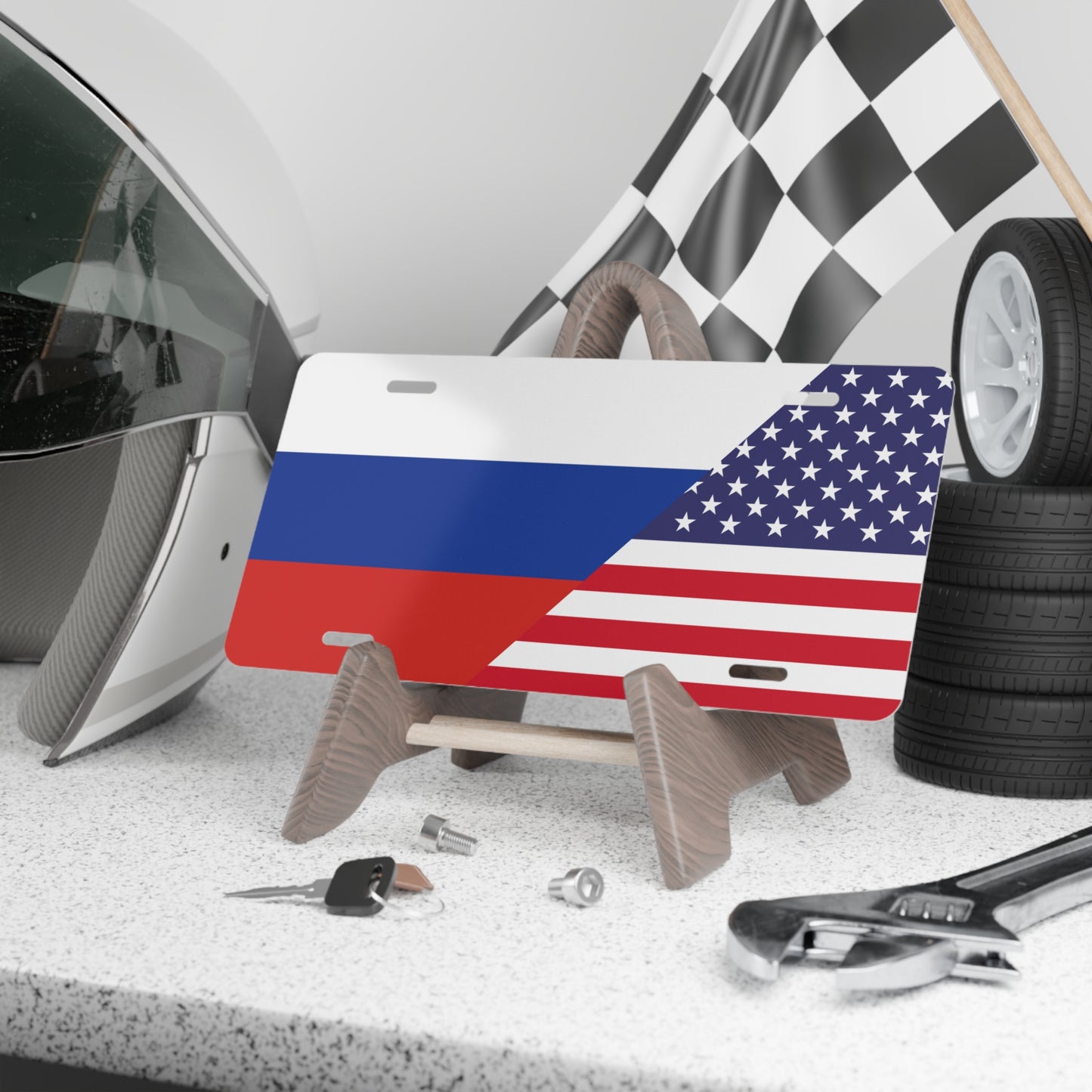 Russian American Flag Vanity Plate