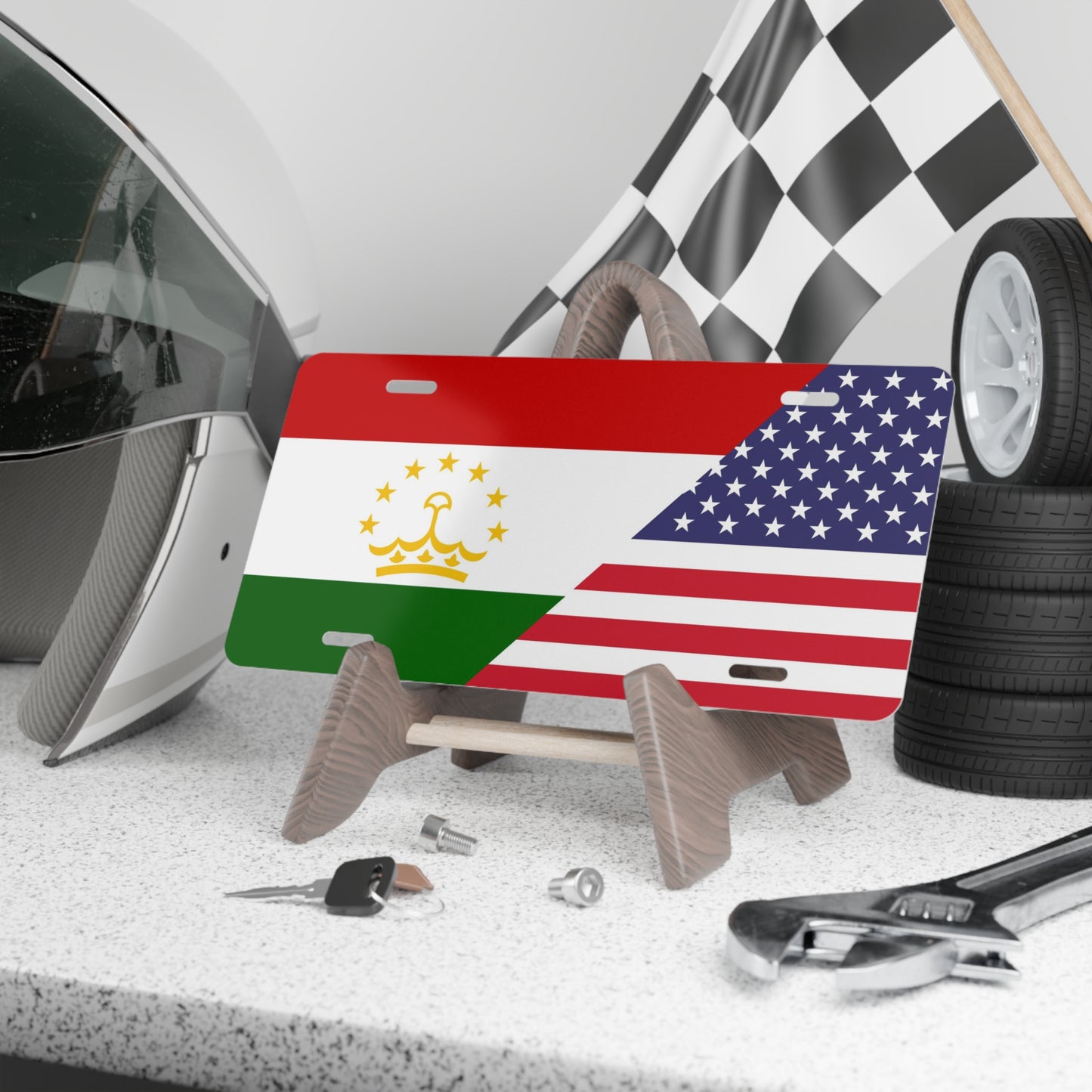 Tajik American Flag Vanity Plate