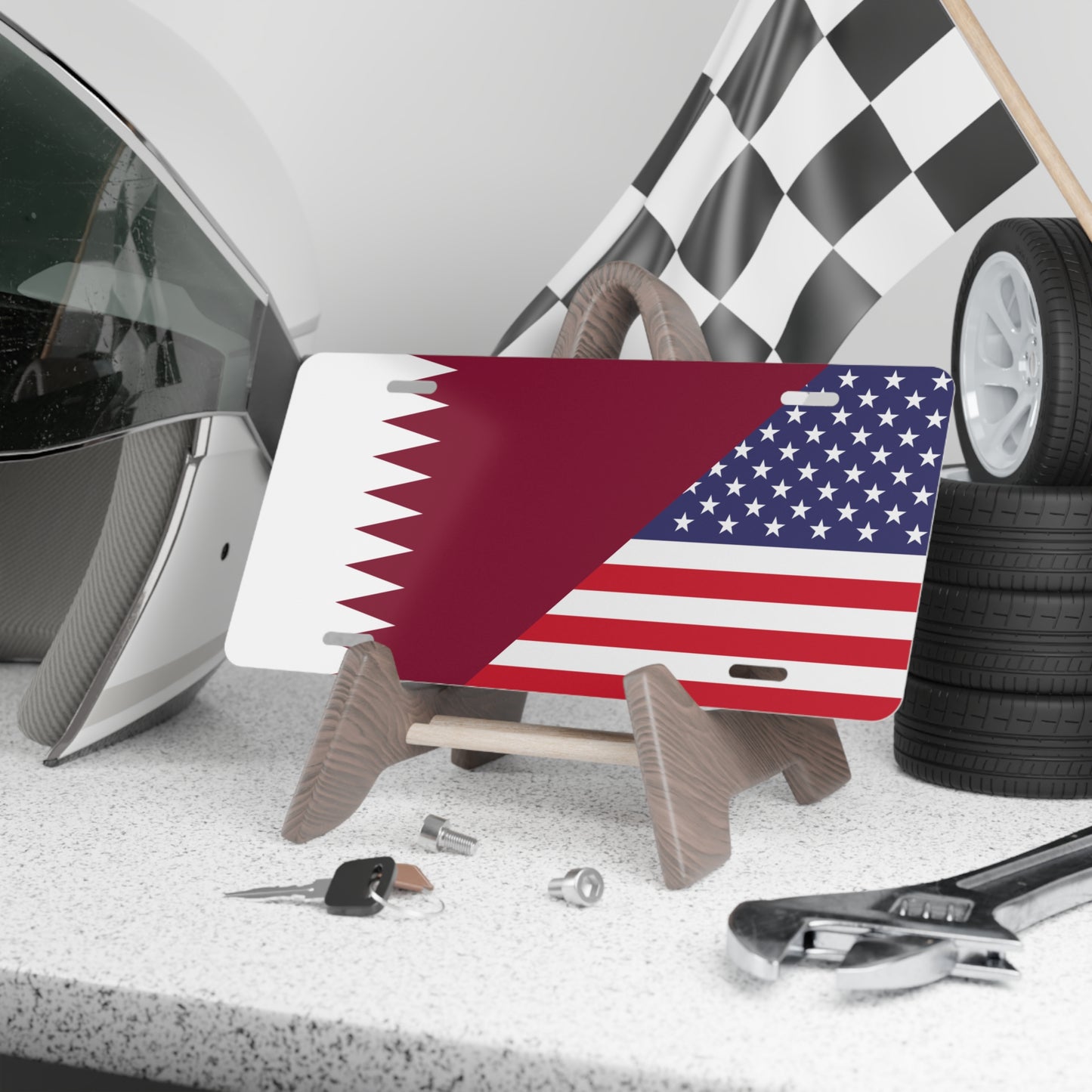 Qatar USA Flag Vanity Plate