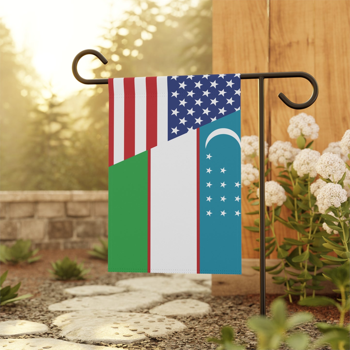 Uzbek American Flag Garden & House Banner