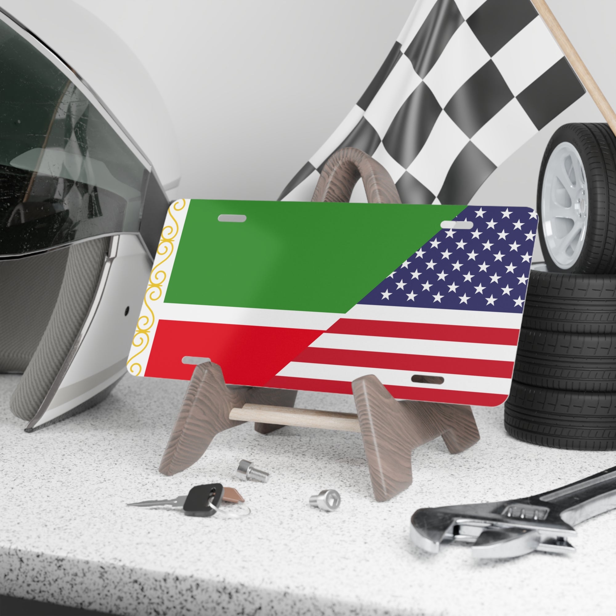 Chechen/USA Flag Vanity Plate