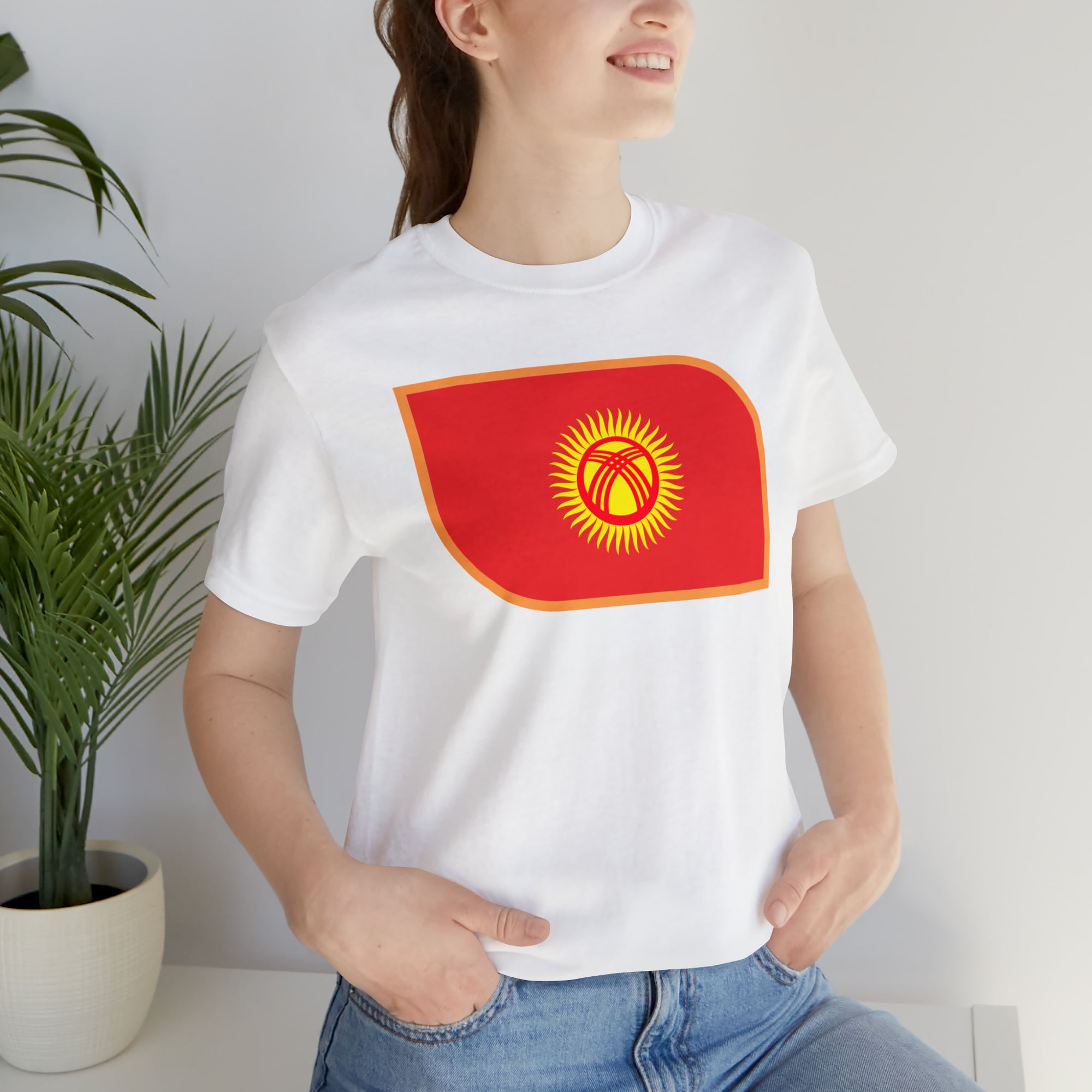 Emblem Kyrgyzstan Flag Unisex Jersey Short Sleeve Tee