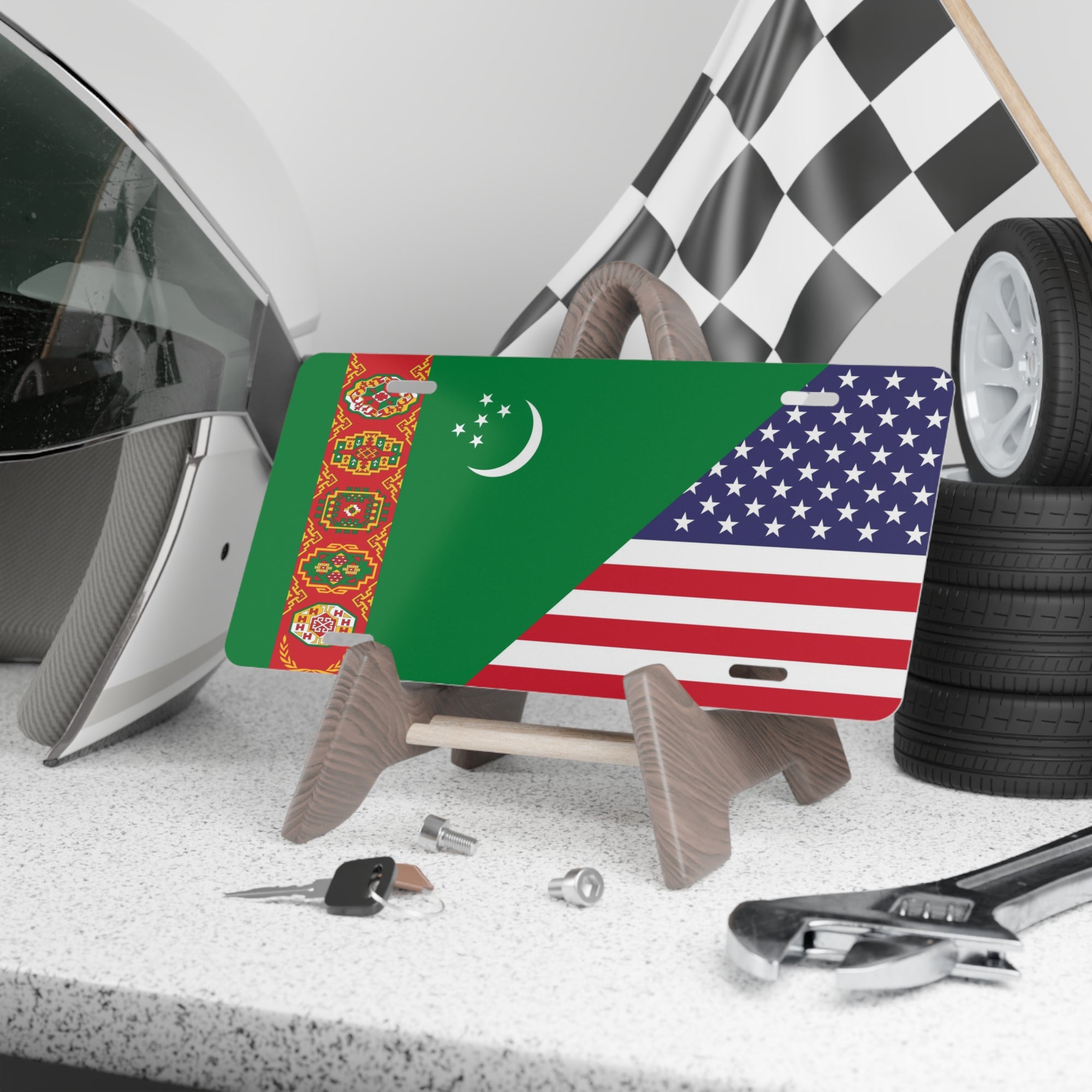 Turkmen American Flag Vanity Plate