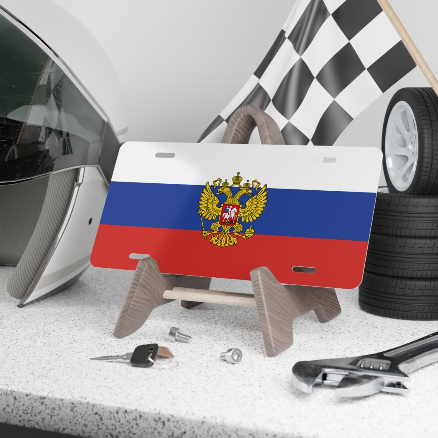 Russian Flag with Coat of Arms Vanity Plate