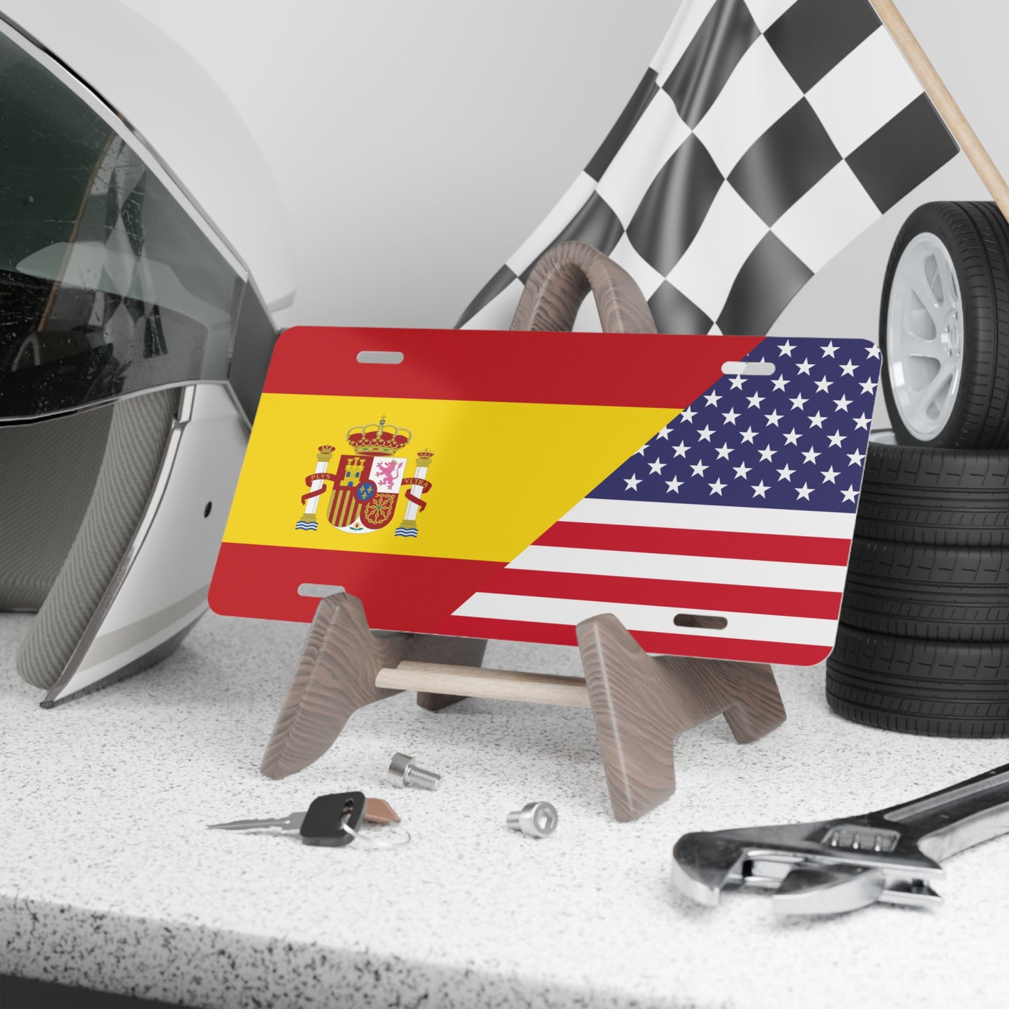 Spain USA Flag Vanity Plate