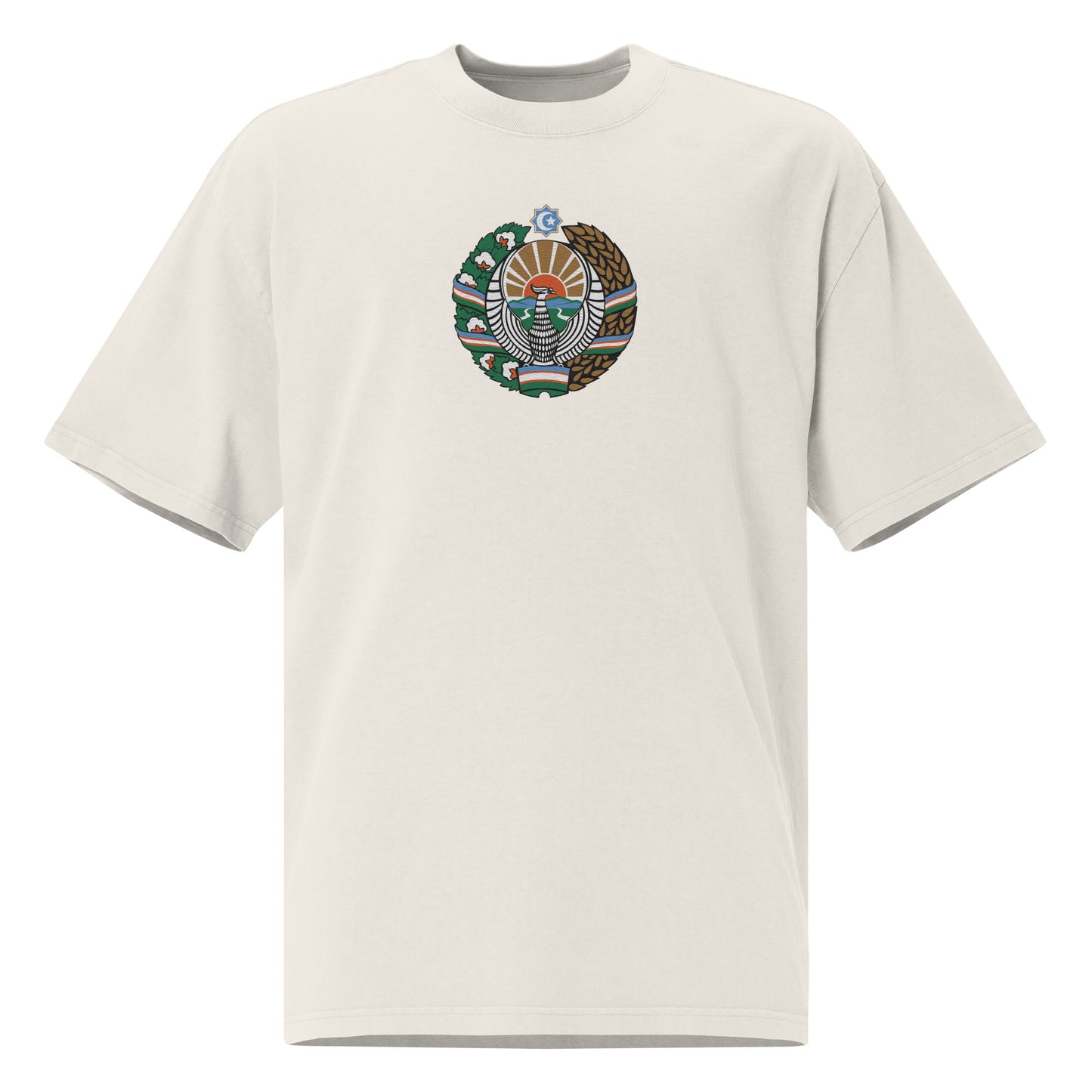 Uzbekistan Coat of Arm Embroidered Oversized faded t-shirt