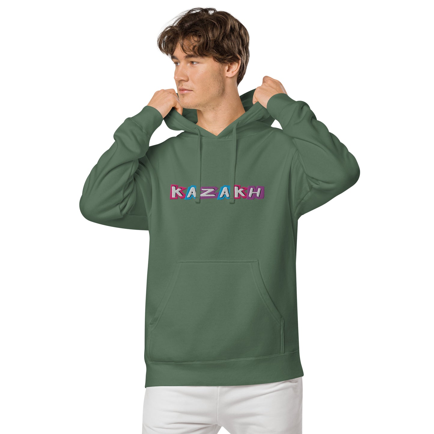 Kazakh Cutout EMB Premium Unisex pigment-dyed hoodie