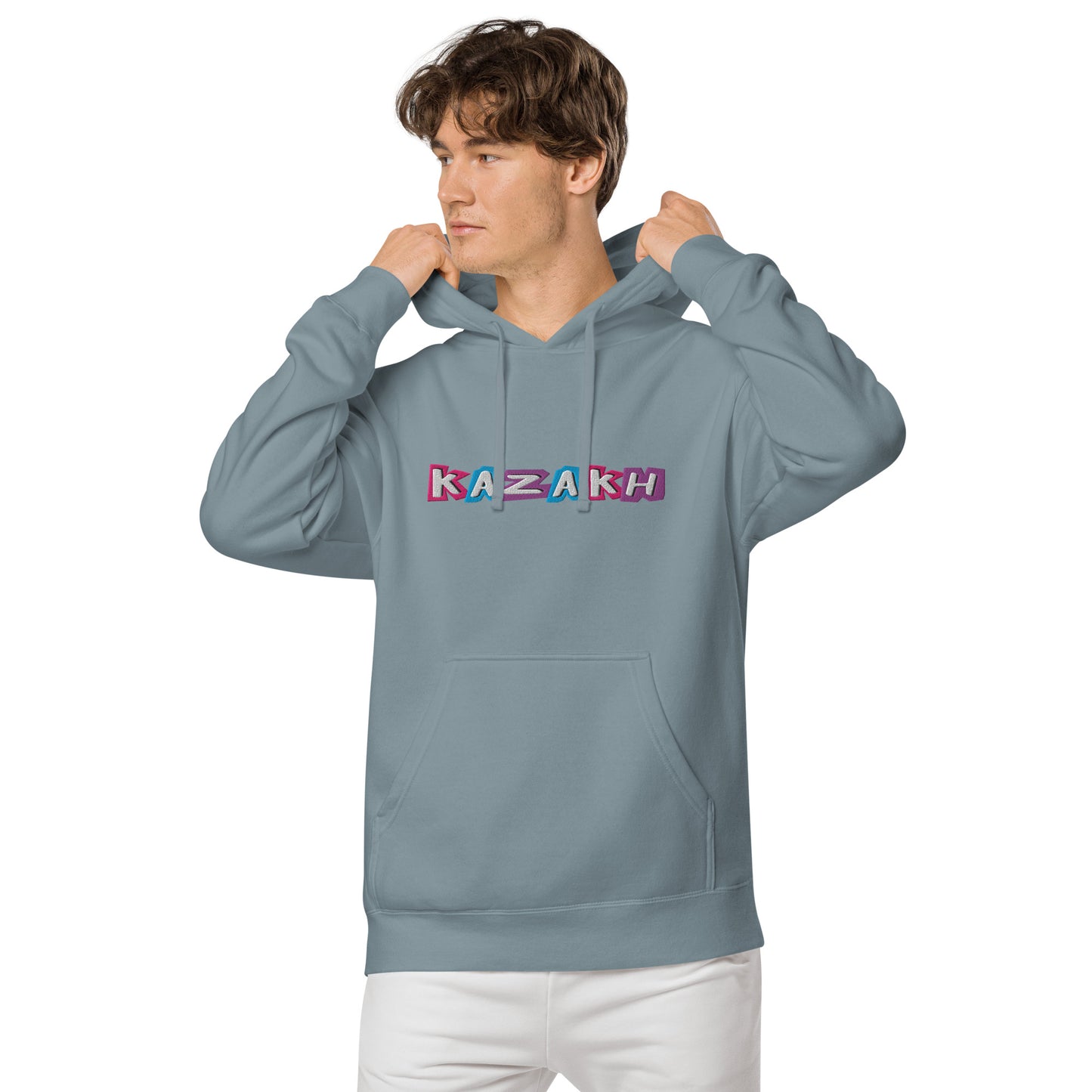 Kazakh Cutout EMB Premium Unisex pigment-dyed hoodie